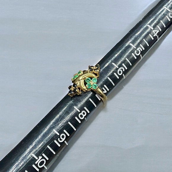 🌺Vintage 18K/925 Genuine Emerald & Sapphire Ring - Picture 11 of 11